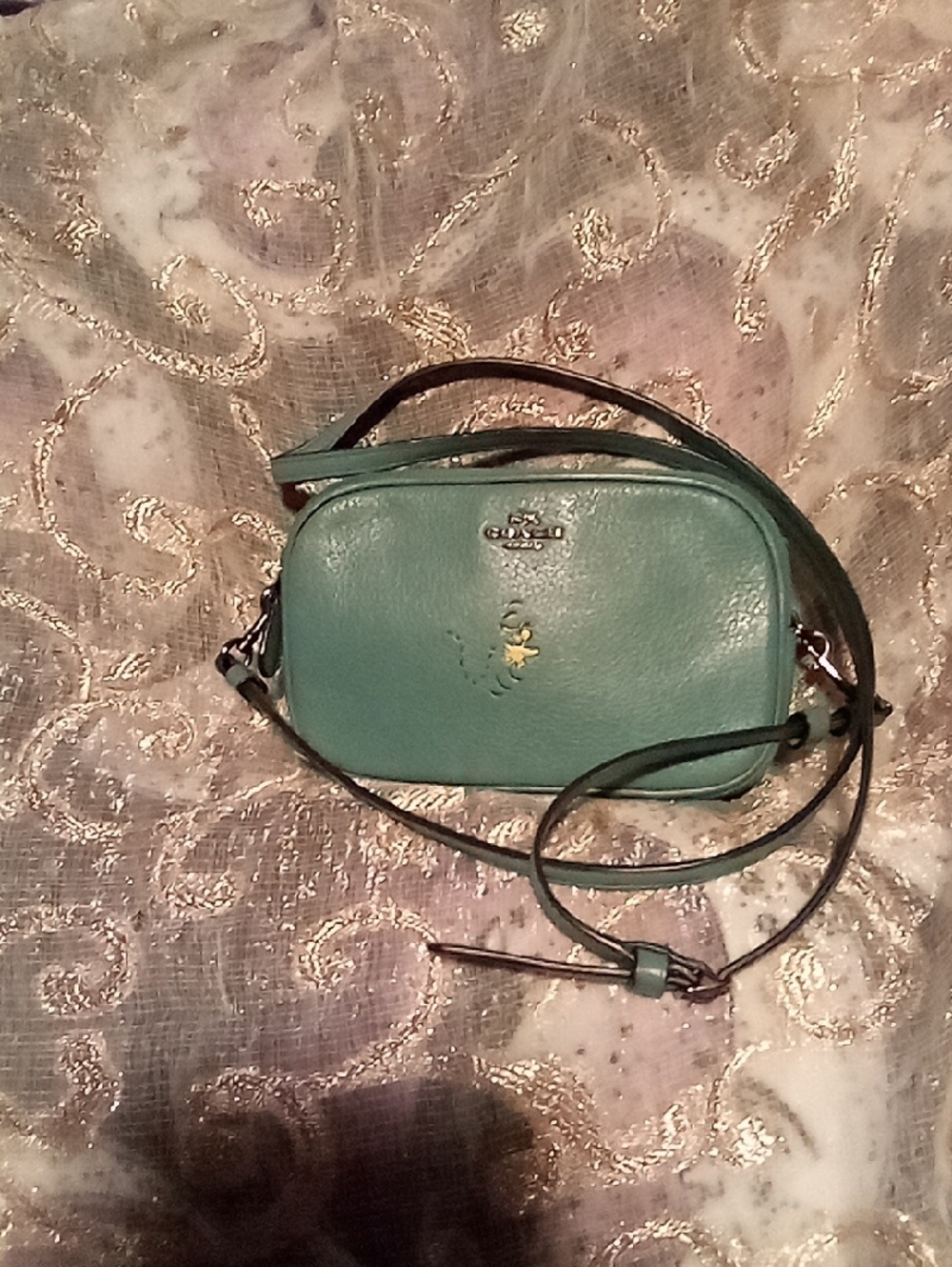 Coach Green Leather Crossbody Bag with Peanuts Snoopy